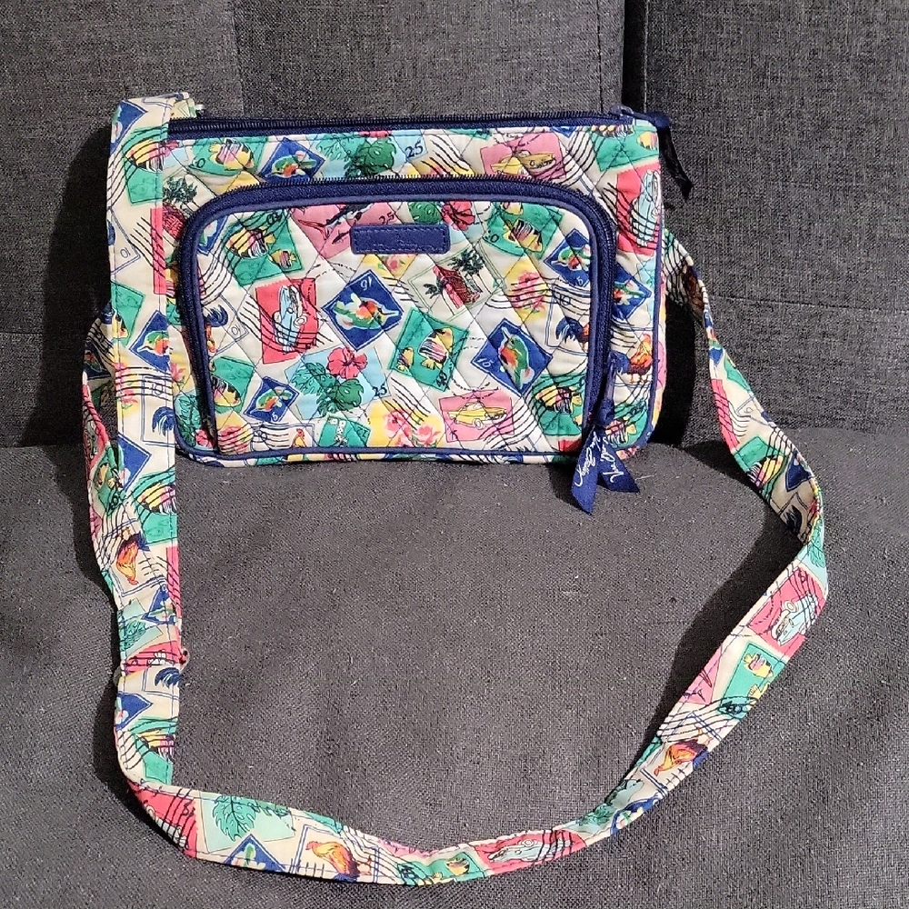 Vera Bradley Blue and Pink Crossbody Bag with Vibrant Design